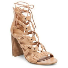 Load image into Gallery viewer, Merona Women&#39;s Kolbi Lace Up Gladiator Braided Taupe Heel Sandals 5.5
