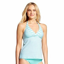Load image into Gallery viewer, Mossimo Halter Tankini Swim Top Lucite Blue/White Medium
