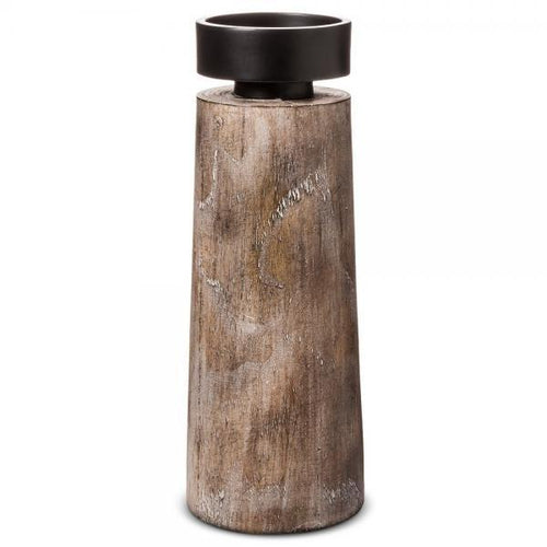 Mudhut Wood Candlestick Brown Large
