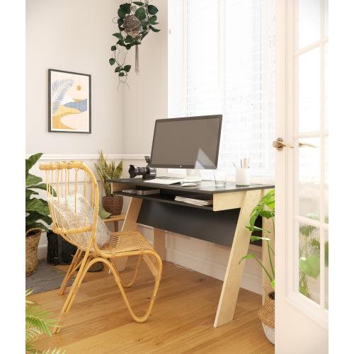 Nexera Tangent Desk, Charcoal Gray & Russian Birch Plywood