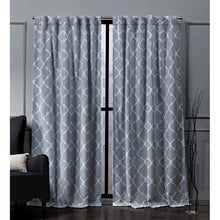Load image into Gallery viewer, Nicole Miller Woven Blackout Thermal Tab Top Curtain Panel Set 2 96&quot; Blue/White
