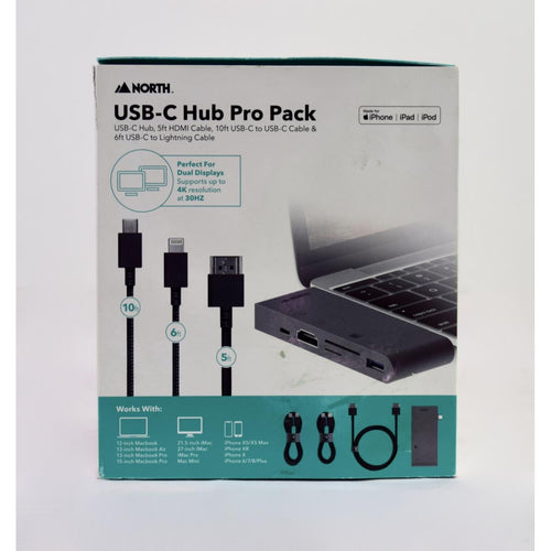 North USB-C Hub Pro Pack with 5' HDMI & 10' USB C to C 6' USB C to Lightning