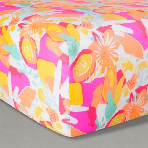 Oh Joy! Woven Fitted Sheets Floral Pink, Multi-Colored