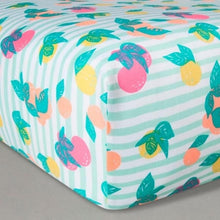 Load image into Gallery viewer, Oh Joy! Woven Fitted Sheets Fruit Stripes, Green, Multi-Coloured
