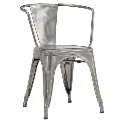 Original Tolix Chair Collection Dining Chairs with Side Arms - Polished Silver Gloss - Set of 2