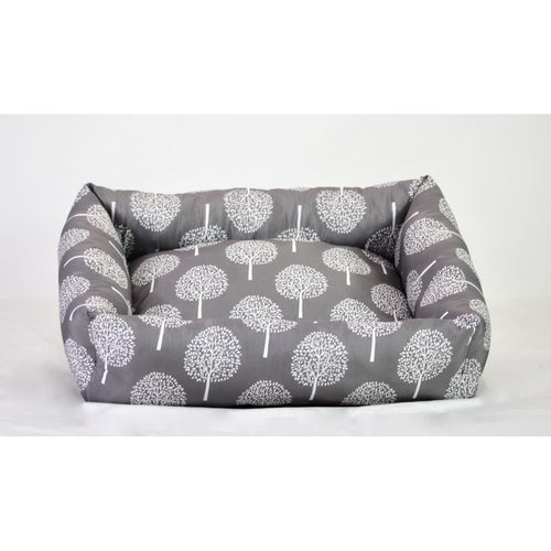 Pet Bed w/ Reversible Cushion Square Grey Tree Print