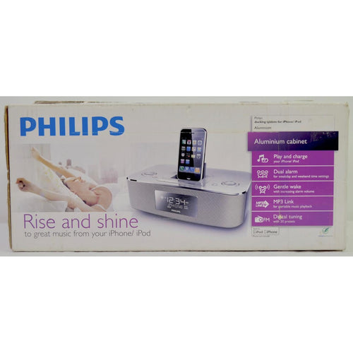 Phillips Docking Clock Radio System for iPod/iPhone Silver/Gray