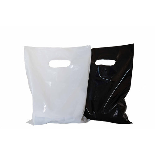 Plastic Retail Bags Small with Handles 200 count - Glossy Black & White