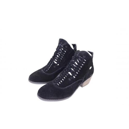 Plume Doran Women's Suede Woven Ankle Boot Black Size 7