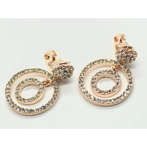 Rose Gold Stone Clip on Dangle Earrings