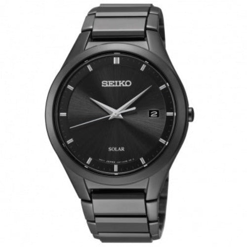 Seiko Men's Solar Dress Watch with Stainless Steel Strap - Black