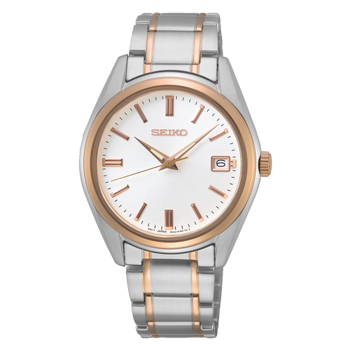 Seiko SUR322 Quartz Men's Watch, Silver & Rose Gold