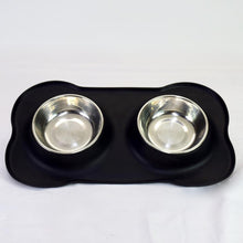 Load image into Gallery viewer, Silicone Black Two-Bowl Bone Pet Feeder
