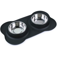 Load image into Gallery viewer, Silicone Black Two-Bowl Bone Pet Feeder
