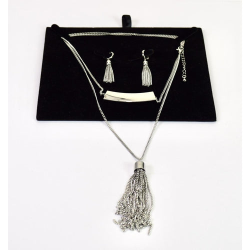 Silvertone Double Necklace & Earring Set