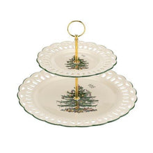 Load image into Gallery viewer, Spode Christmas Tree Pierced Two Tier Cake Stand
