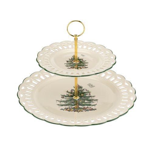 Spode Christmas Tree Pierced Two Tier Cake Stand