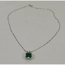 Load image into Gallery viewer, Sterling Silver 18&quot; Necklace w/large green stone surrounded by clear stones
