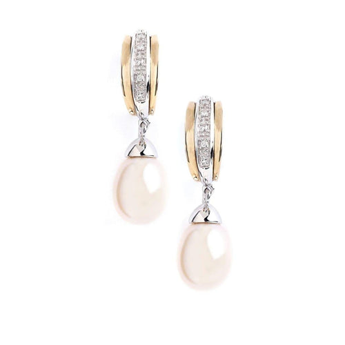Sterling Silver Earrings 14K Gold, Diamond And Half Drill Pearl