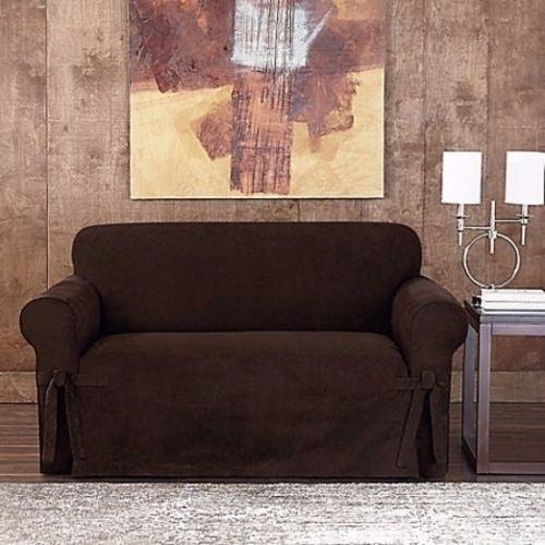 Sure Fit Designer Sueded Twill Sofa Slipcover In Chocolate