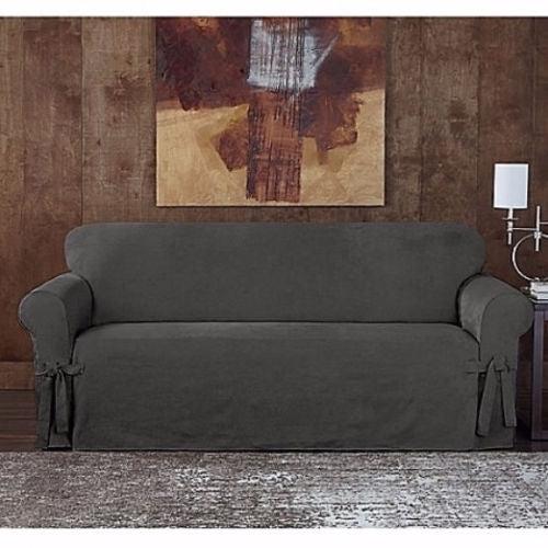 Sure Fit Suede Twill Loveseat Slipcover in Grey