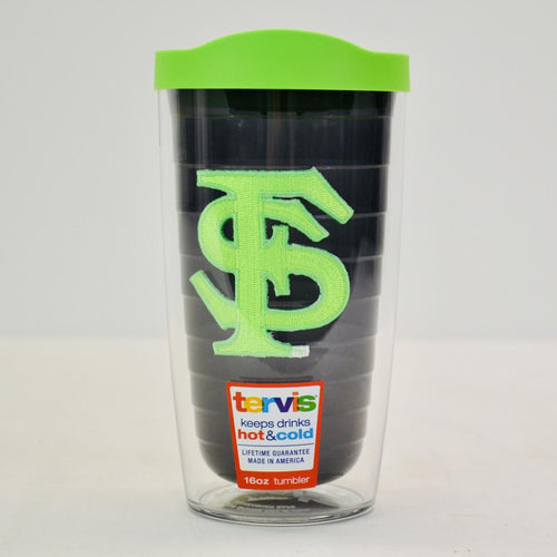 Tervis 16 oz wrap with travel lid Florida State Neon Green