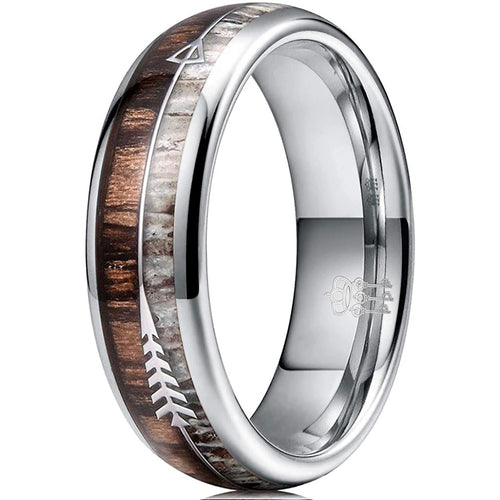 Three Keys Tungsten Ring with Wood Two Arrows Inlay 8
