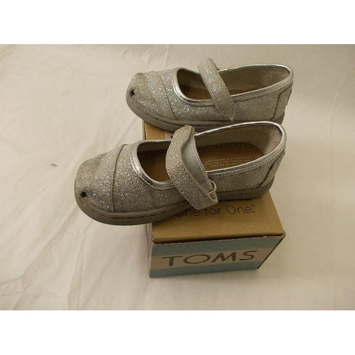 Toms Tiny Classic Mary Jane Girl's Shoes Silver Glimmer T6