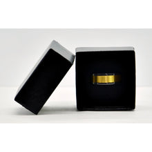 Load image into Gallery viewer, Tungsten Unisex Wedding Band 8mm Blue 18k Yellow Gold with Beveled Edge Size 10.5
