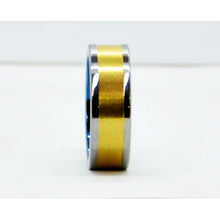 Load image into Gallery viewer, Tungsten Unisex Wedding Band 8mm Blue 18k Yellow Gold with Beveled Edge Size 10.5
