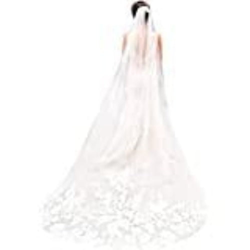 U-Hotmi Lace Applique Wedding Veil with Comb, 6'