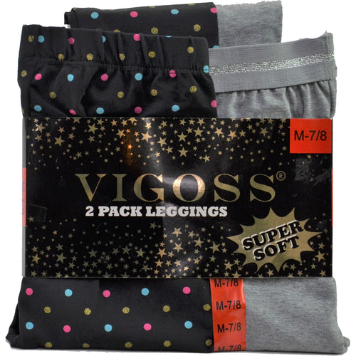 VIGOSS Girls' 2-Pack Soft Cotton Stretch Leggings - M