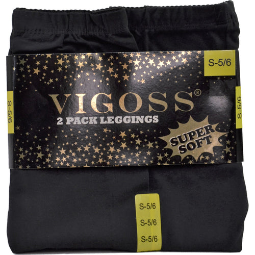 VIGOSS Girls' 2-Pack Soft Cotton Stretch Leggings - S - Black
