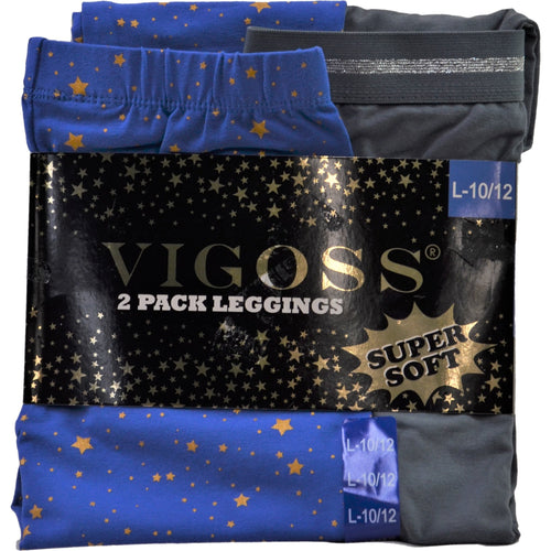 VIGOSS Girls' 2-Pack Soft Cotton Stretch Leggings Set - Large