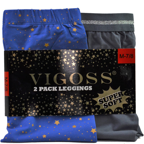 VIGOSS Girls' 2-Pack Soft Cotton Stretch Leggings. Medium.