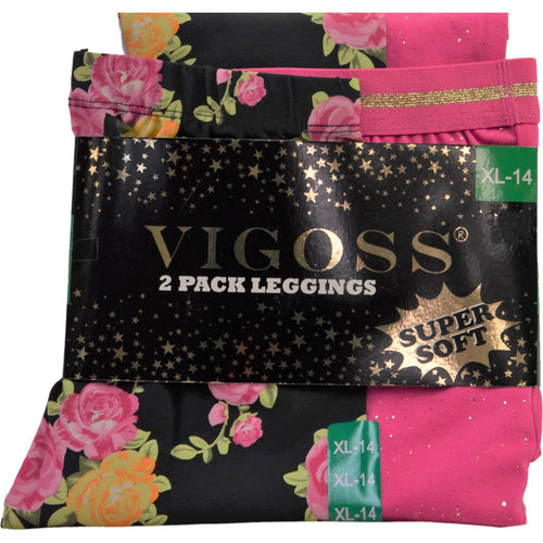 VIGOSS Girls' 2-Pack Soft Stretch Leggings XL - 14